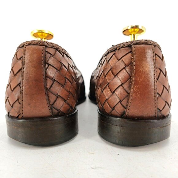 Zelli Italian Handmade Dress Shoes Brown Woven Leather Loafers Mens 8.5 Slip-ons - Picture 5 of 11
